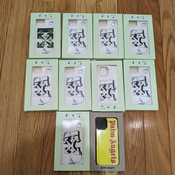 10 PIECE LOT OF OFF WHITE C/O VIRGIL ABLOH AND PALM ANGELS PHONE CASE